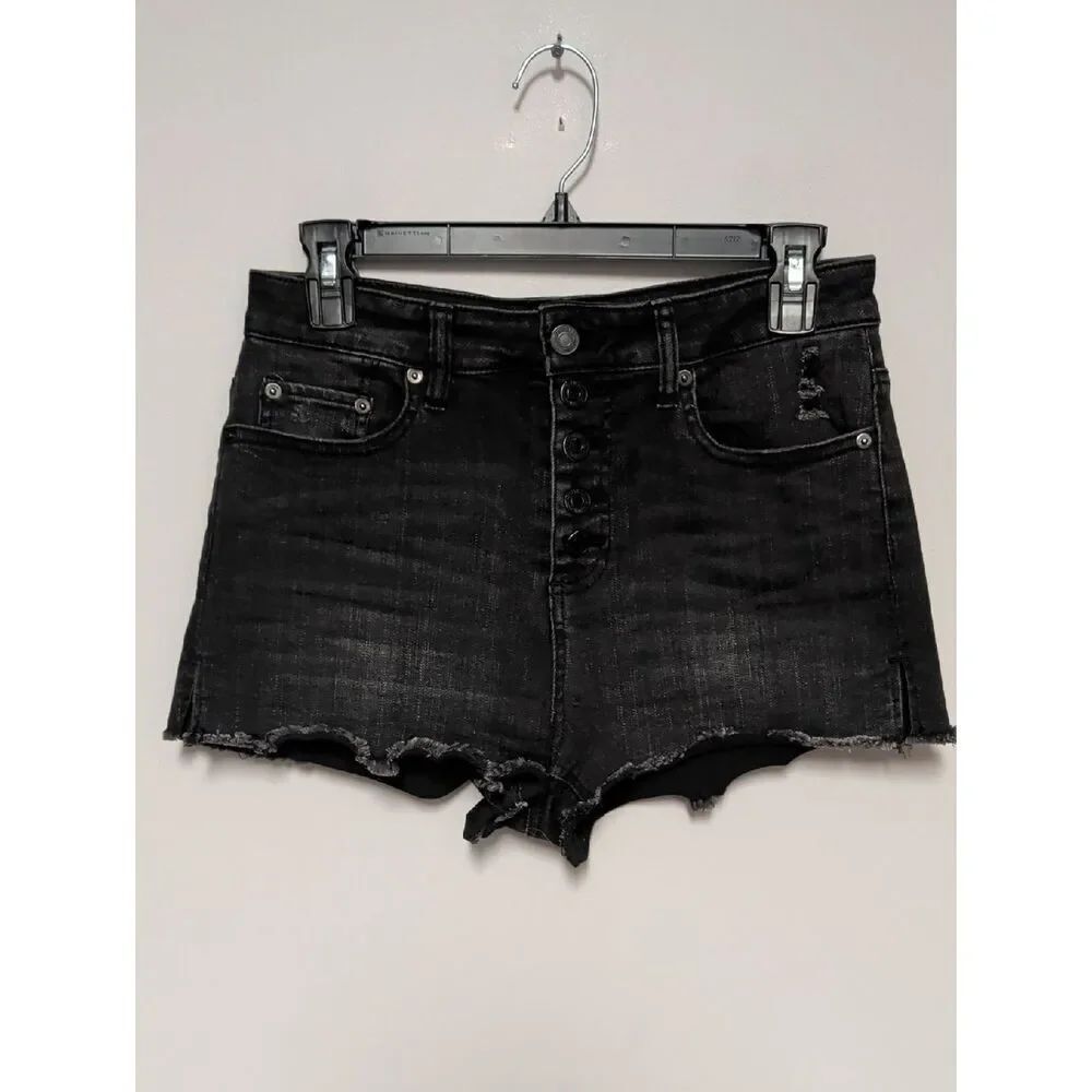 Forever 21 Washed Black Button-Front Denim Cutoff Shorts